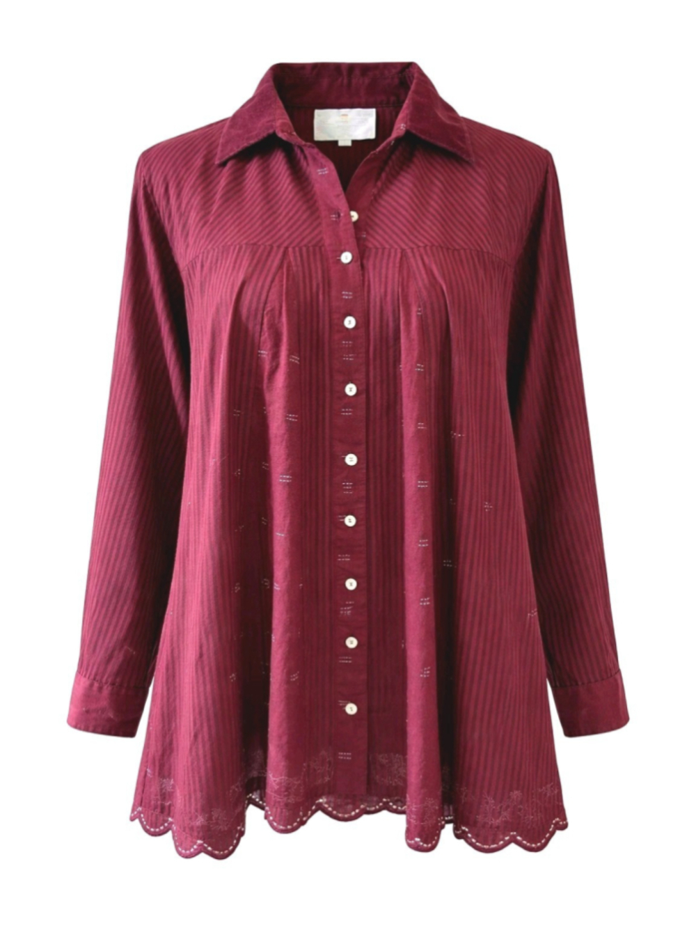 Oh My Stars Burgundy Striped Embroidered Cotton Button Tunic Blouse Size S Boho